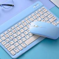 Teclado Sem Fio Bluetooth Recarregável Com Mouse - Azul Com Branco - 2