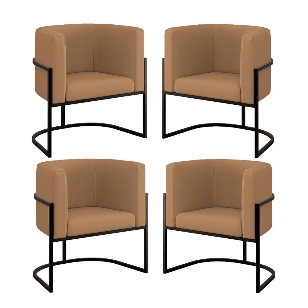Kit 04 Poltronas Lua Sala Decorativa Base Ferro Black Veludo Capuccino - 1