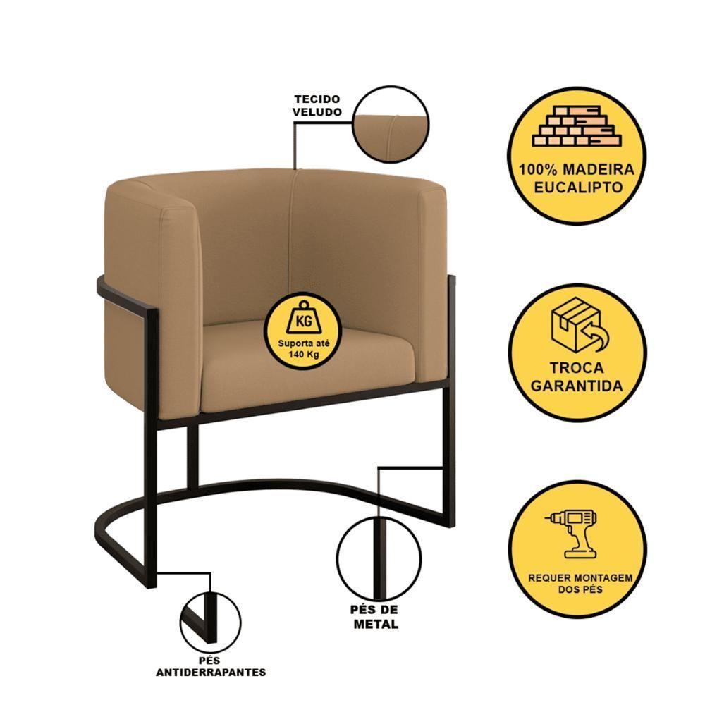 Kit 04 Poltronas Lua Sala Decorativa Base Ferro Black Veludo Capuccino - 3