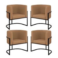 Kit 04 Poltronas Lua Sala Decorativa Base Ferro Black Veludo Capuccino - 1