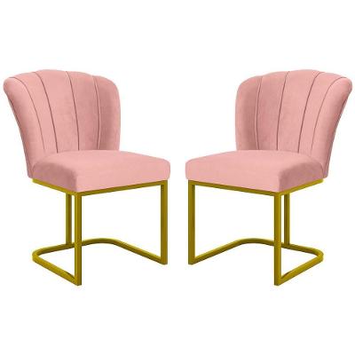 Kit 2 Poltronas Cadeira Poltrona Flor Rosa Veludo Balaqui Decor