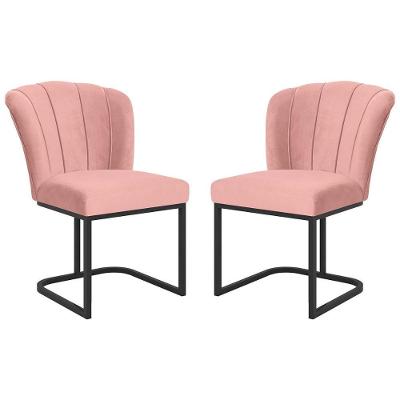 Kit 2 Cadeiras Poltrona Flor Cadeira de Jantar Veludo Rosa e Preto Balaqui Decor