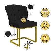 Kit 2 Cadeiras Poltrona Flor Pés Metal Dourado Mesa Quarto Cozinha Preto - 3