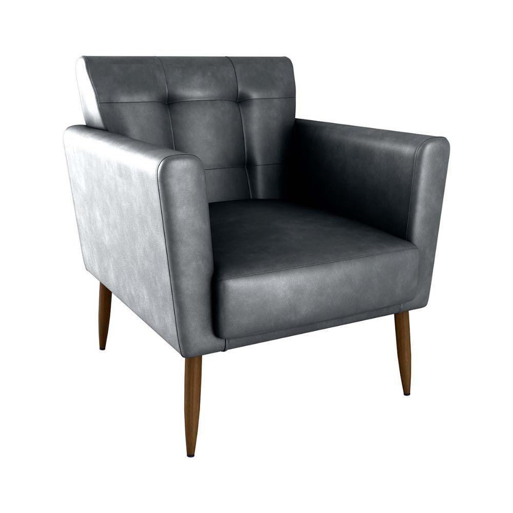 Poltrona Decorativa Confortável Pés Em Madeira Maciça Cancun Sintetico Rustico Preto Matrix Sintetico Rustico Preto - 1