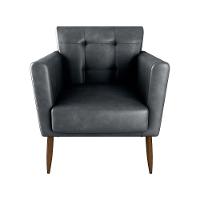 Poltrona Decorativa Confortável Pés Em Madeira Maciça Cancun Sintetico Rustico Preto Matrix Sintetico Rustico Preto - 2