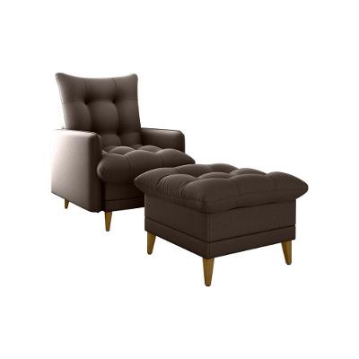 Poltrona de Amamentação com Puff Montreal Suede Marrom Matrix