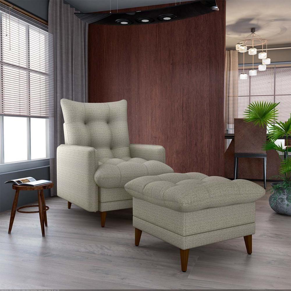 Poltrona De Amamentação Com Puff Montreal Linho Millenium Matrix Linho Millenium - 9