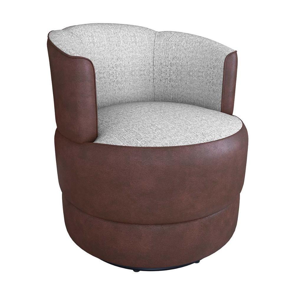 Poltrona Decorativa Giratória Base De Ferro Marselha Sintetico Rustico Linho Cinza Matrix Sintetico Rustico Linho Cinza - 1