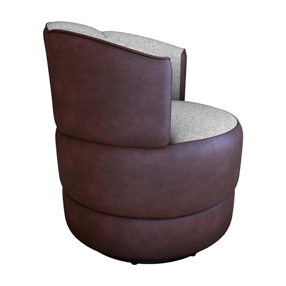 Poltrona Decorativa Giratória Base De Ferro Marselha Sintetico Rustico Linho Cinza Matrix Sintetico Rustico Linho Cinza - 3