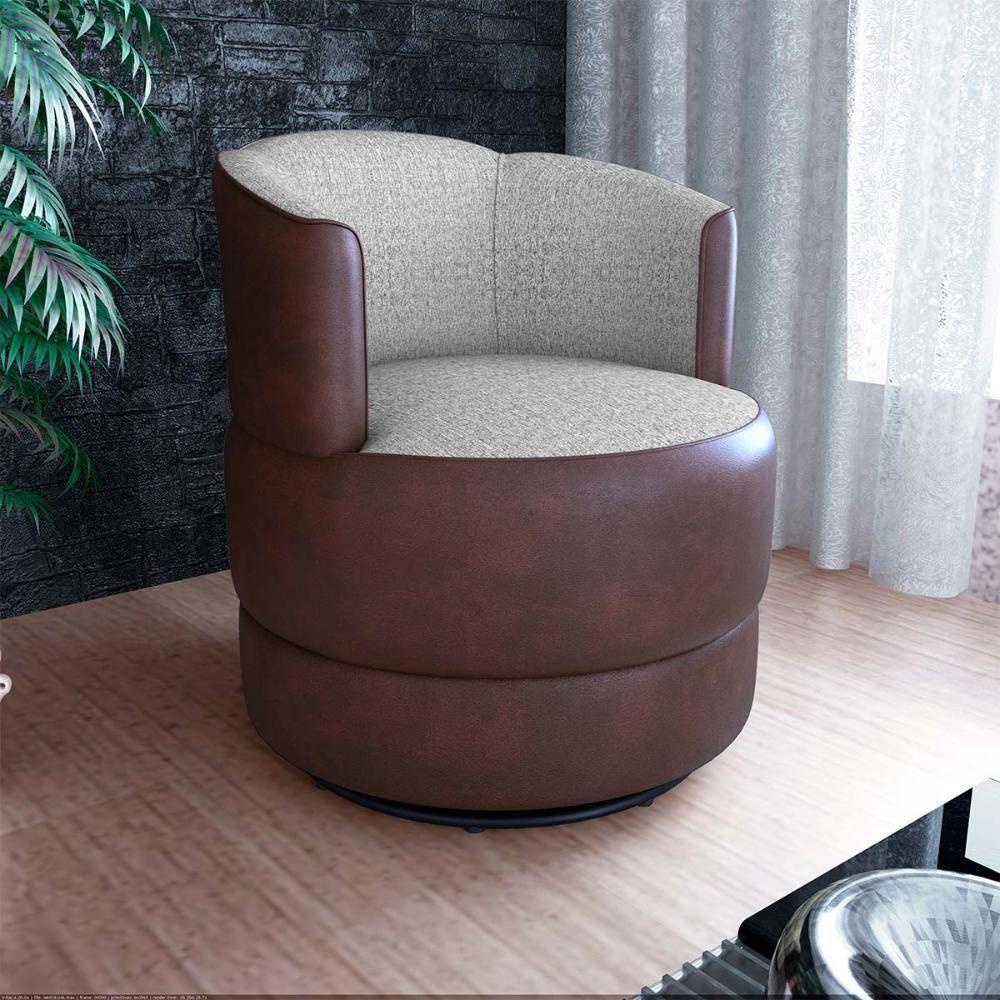 Poltrona Decorativa Giratória Base De Ferro Marselha Sintetico Rustico Linho Cinza Matrix Sintetico Rustico Linho Cinza - 4