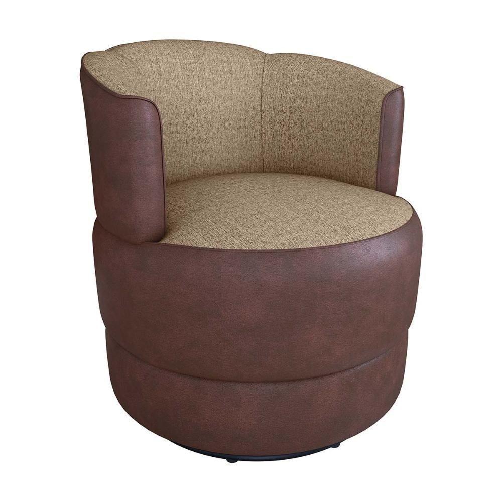 Poltrona Decorativa Giratória Base De Ferro Marselha Sintetico Rustico Linho Areia Matrix Sintetico Rustico Linho Areia - 1