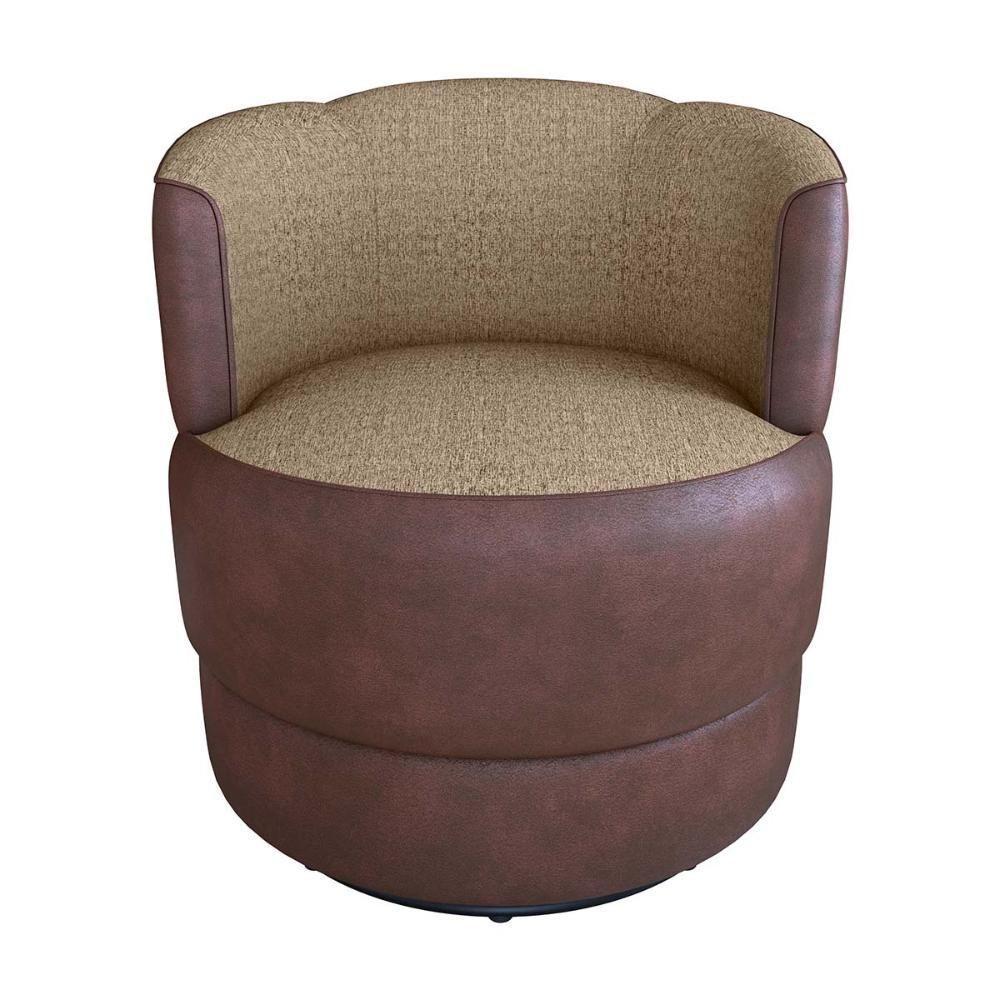 Poltrona Decorativa Giratória Base De Ferro Marselha Sintetico Rustico Linho Areia Matrix Sintetico Rustico Linho Areia - 2