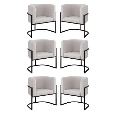 Kit 6 Cadeiras Poltrona Lua Veludo Sala Quarto Preto Balaqui Bege