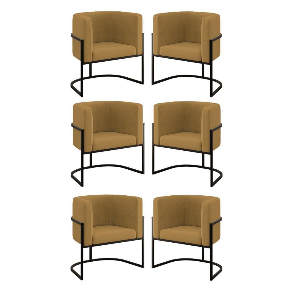 Kit 06 Cadeiras Poltrona Lua Preto Para Sala Quarto Balaqui Capuccino - 1