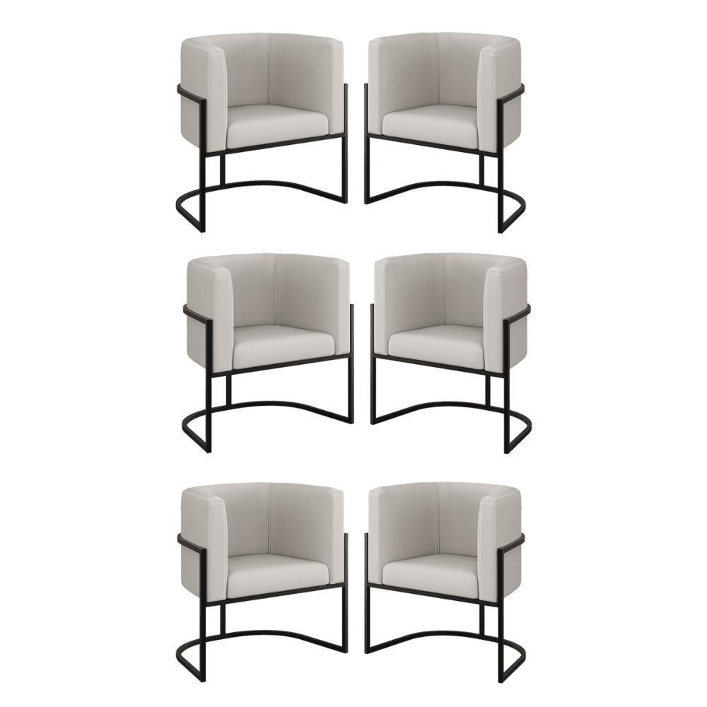 Kit 6 Cadeiras Poltrona Lua Corino Sala Quarto Preto Balaqui Bege - 1