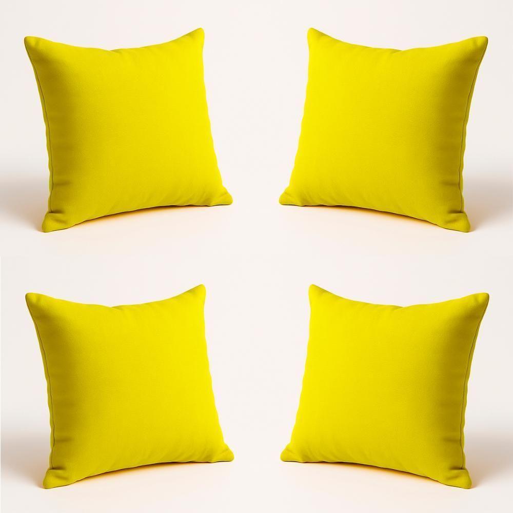 Kit 4 Almofadas Decorativa 42cm Em Suede Fofinha Lisa Sofá Amarelo - 1