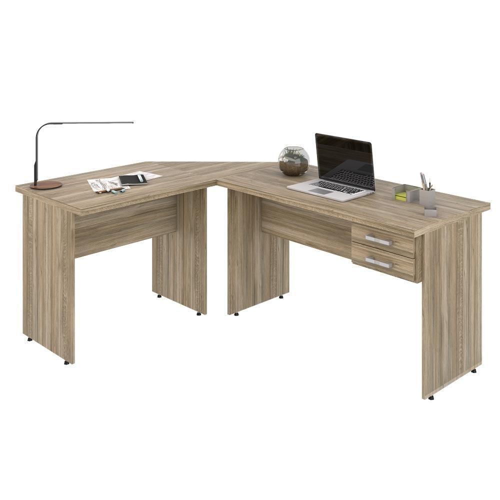 Escrivaninha Mesa De Escritório Em L 1,80x1,40m C-02gavetas Carvalho - 3