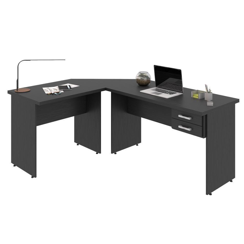 Escrivaninha Mesa De Escritório Em L 1,80x1,40m C-02gavetas Preto ônix - 3