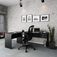 Escrivaninha Mesa De Escritório Em L 1,80x1,40m C-02gavetas Preto ônix - 1