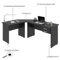 Escrivaninha Mesa De Escritório Em L 1,80x1,40m C-02gavetas Preto ônix - 2