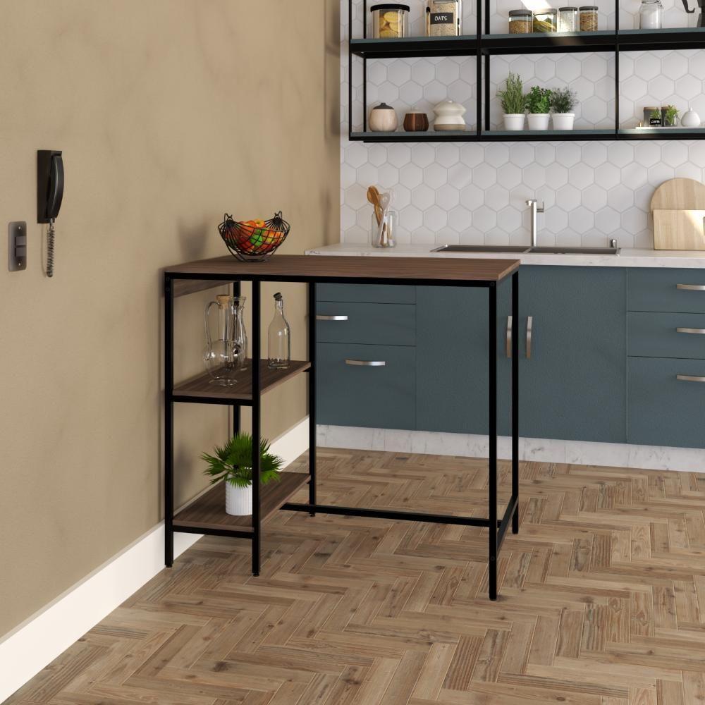 Mesa Bistrô 100x60x92cm C-02banquetas Tub Tucjbi1060.2b Nogal Est.preta Nogal - Est.preta - 2