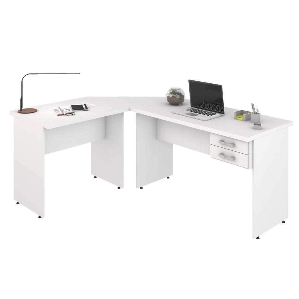 Escrivaninha Mesa De Escritório Em L 1,80x1,40m C-02gavetas Branco Chess - 3