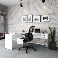 Escrivaninha Mesa De Escritório Em L 1,80x1,40m C-02gavetas Branco Chess - 1