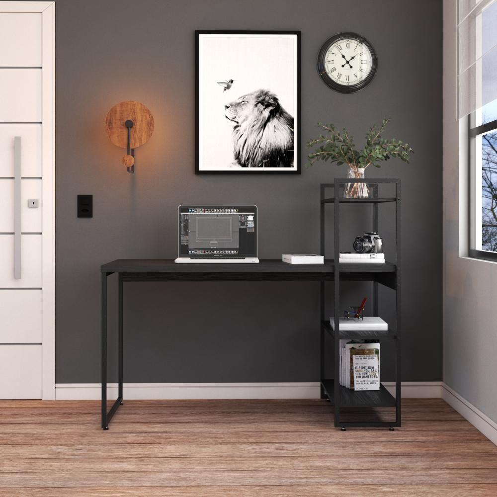 Mesa C-estante Alta 135x64x115cm C-03 Prateleiras Preto ônix - Est.preta Preto ônix - Est.preta - 4