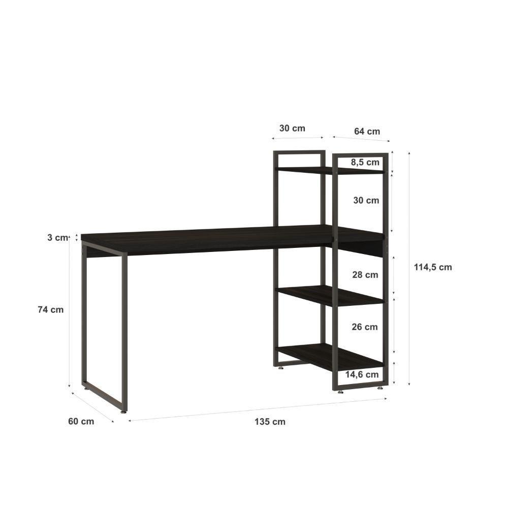 Mesa C-estante Alta 135x64x115cm C-03 Prateleiras Preto ônix - Est.preta Preto ônix - Est.preta - 6