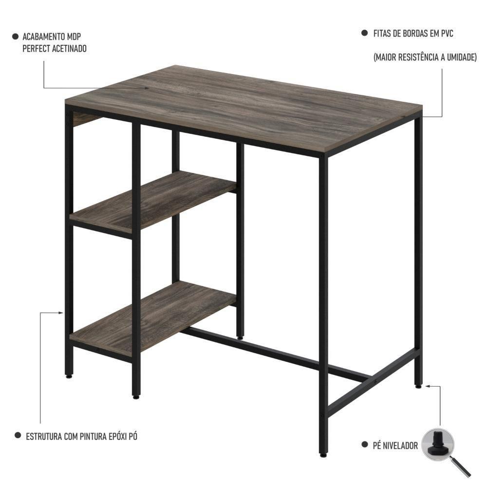 Mesa Bistrô 100x60x92cm C-02banquetas Tub Tucjbi1060.2b Carvalho Dark Est.preta Carvalho Dark - Est.preta - 3