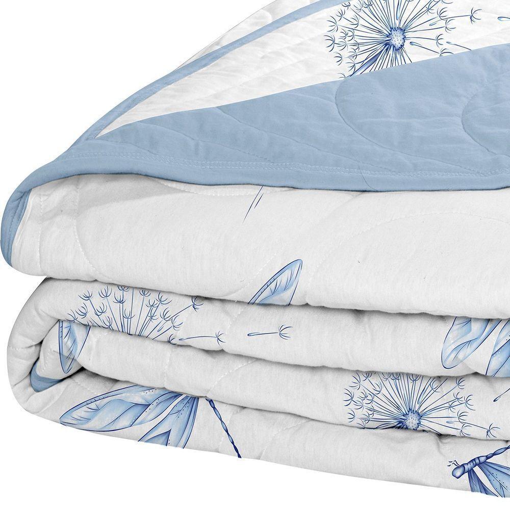Cobre Leito Tecebem Solteiro Malha 100% Algodão Estampado Em Matelasse Karen 170 X 240cm Azul - 3