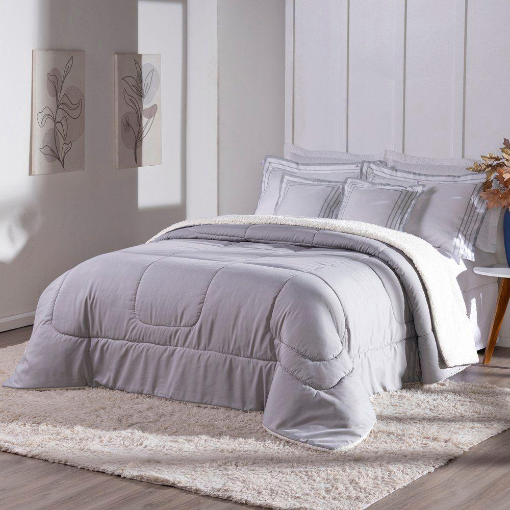 Kit Edredom King Coberdrom Soft Hipercal/sherpa 5 Peças - Cinza - 2