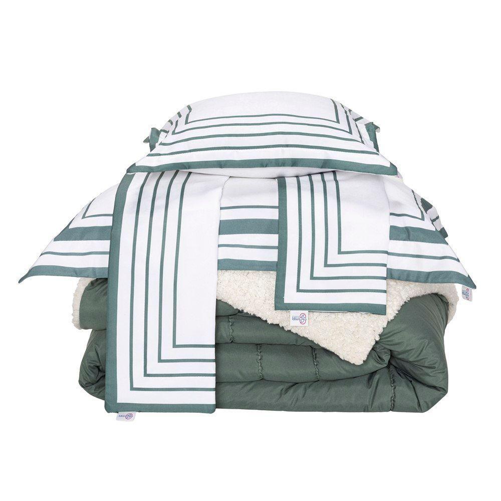 Kit Edredom King Coberdrom Soft Hipercal/sherpa 5 Peças - Verde - 1