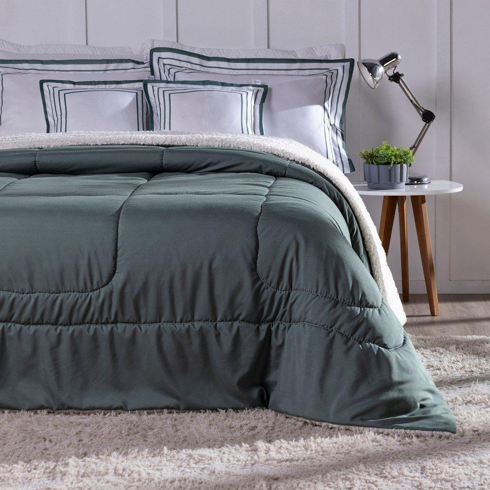 Kit Edredom King Coberdrom Soft Hipercal/sherpa 5 Peças - Verde - 3
