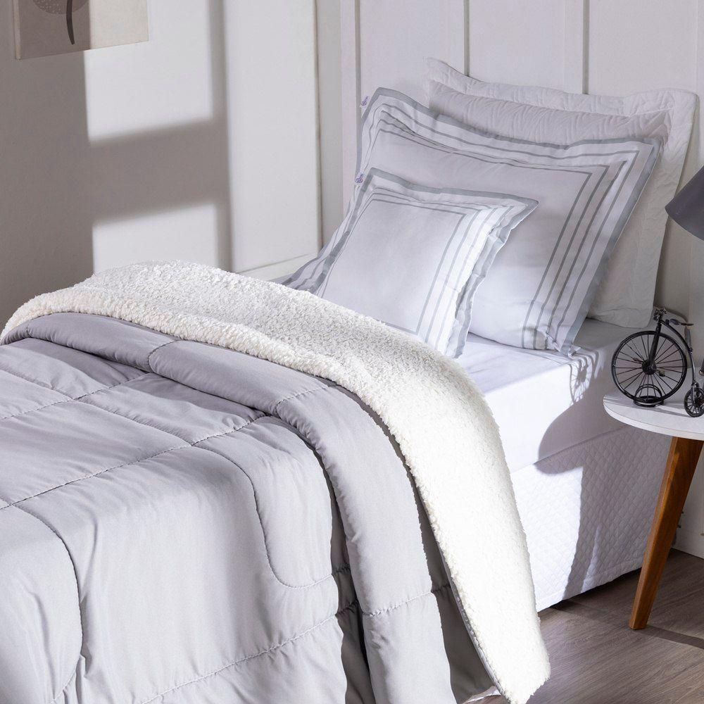Kit Edredom Solteiro Coberdrom Soft Hipercal/sherpa 3 Peças - Cinza - 3