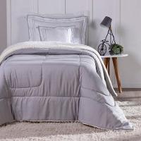 Kit Edredom Solteiro Coberdrom Soft Hipercal/sherpa 3 Peças - Cinza