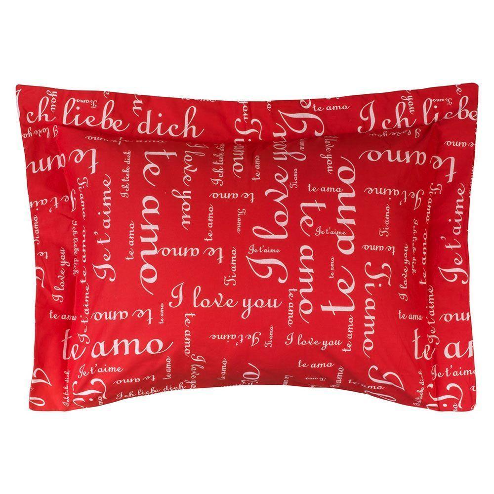 Kit Edredom Te Amo Queen 5 Peças Dupla Face 100% Algodão Percal 150 Fios - Vermelho/branco - 3