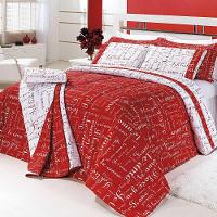 Kit Edredom Te Amo Queen 5 Peças Dupla Face 100% Algodão Percal 150 Fios - Vermelho/branco - 1