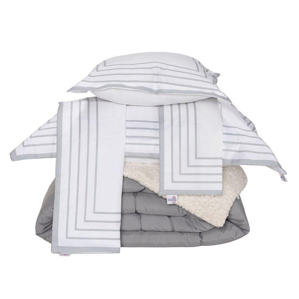 Kit Edredom Queen Coberdrom Soft Hipercal/sherpa 5 Peças - Cinza - 1