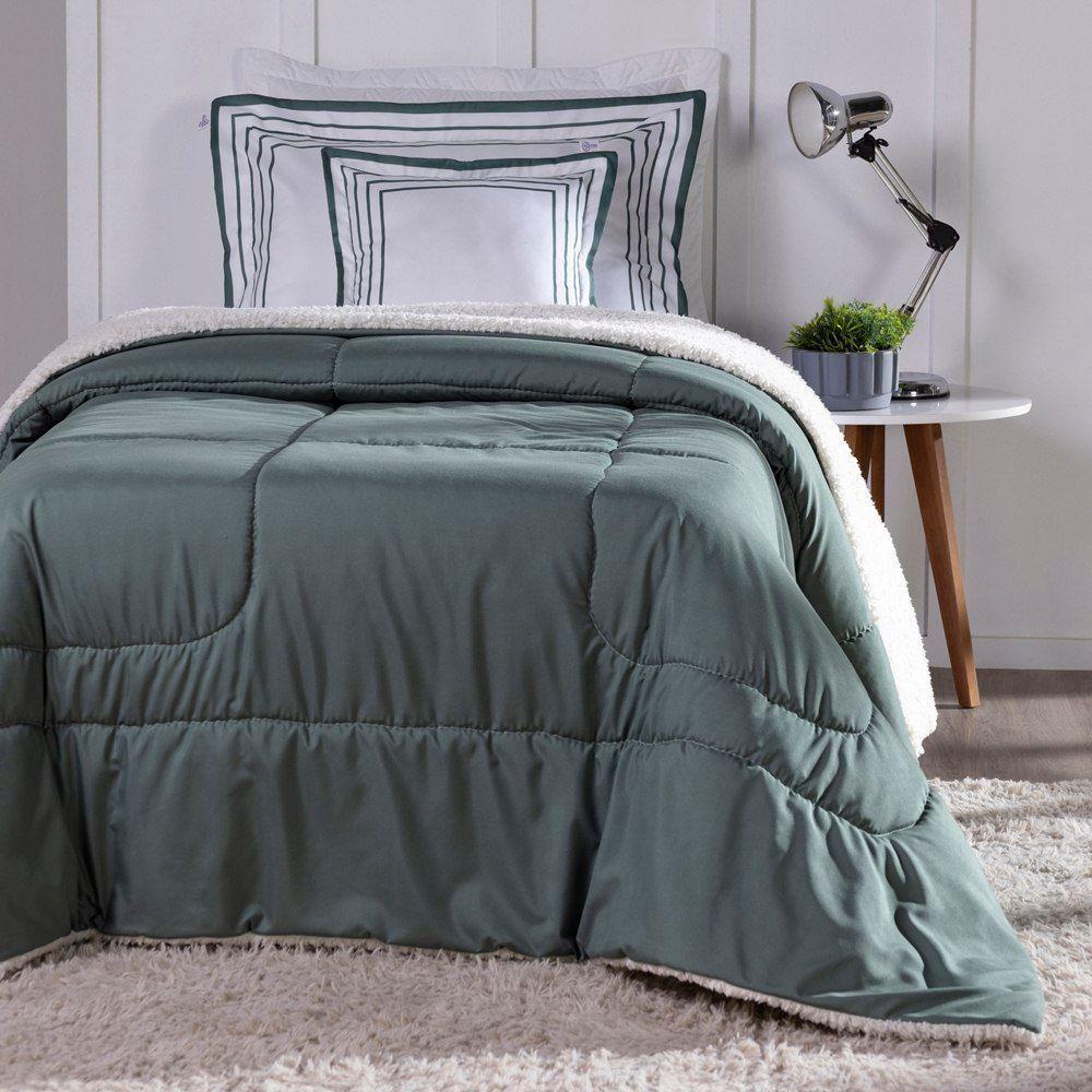 Kit Edredom Solteiro Coberdrom Soft Hipercal/sherpa 3 Peças - Verde - 4