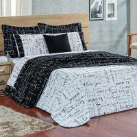 Kit Cobre Leito Colcha Te Amo Queen 3 Peças Dupla Face 100% Algodão Percal 150 Fios - Preto/branco - 1