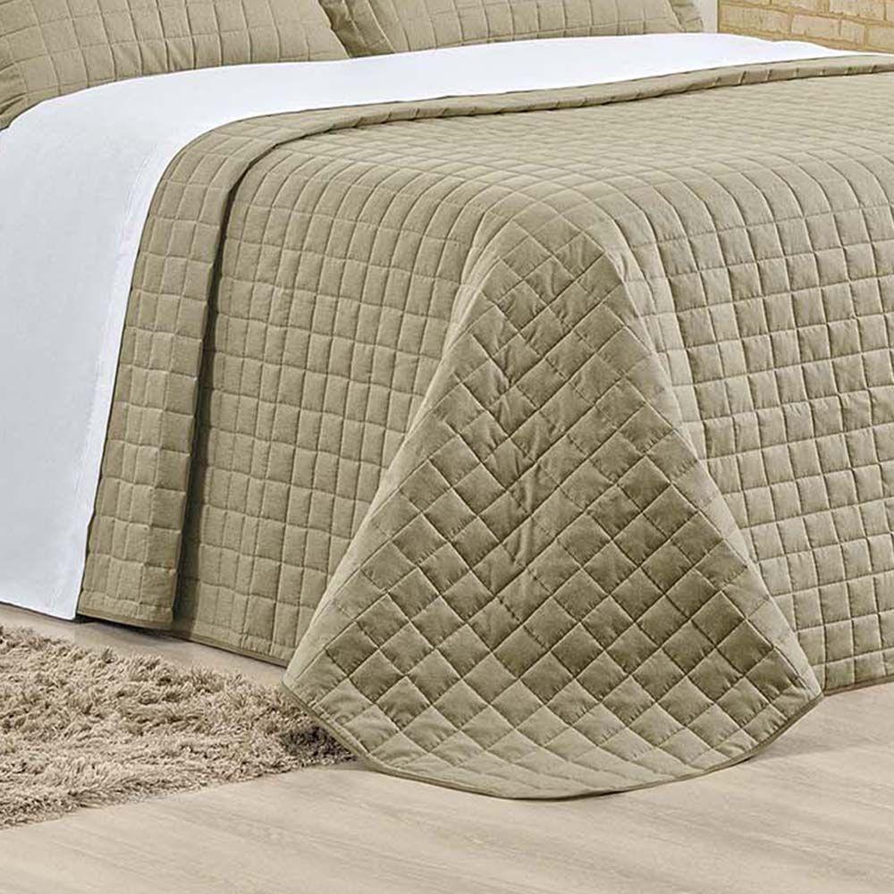 Kit Cobre Leito Colcha Eden Casal 3 Peças Percal 150 Fios 100% Algodão - Cáqui - 3