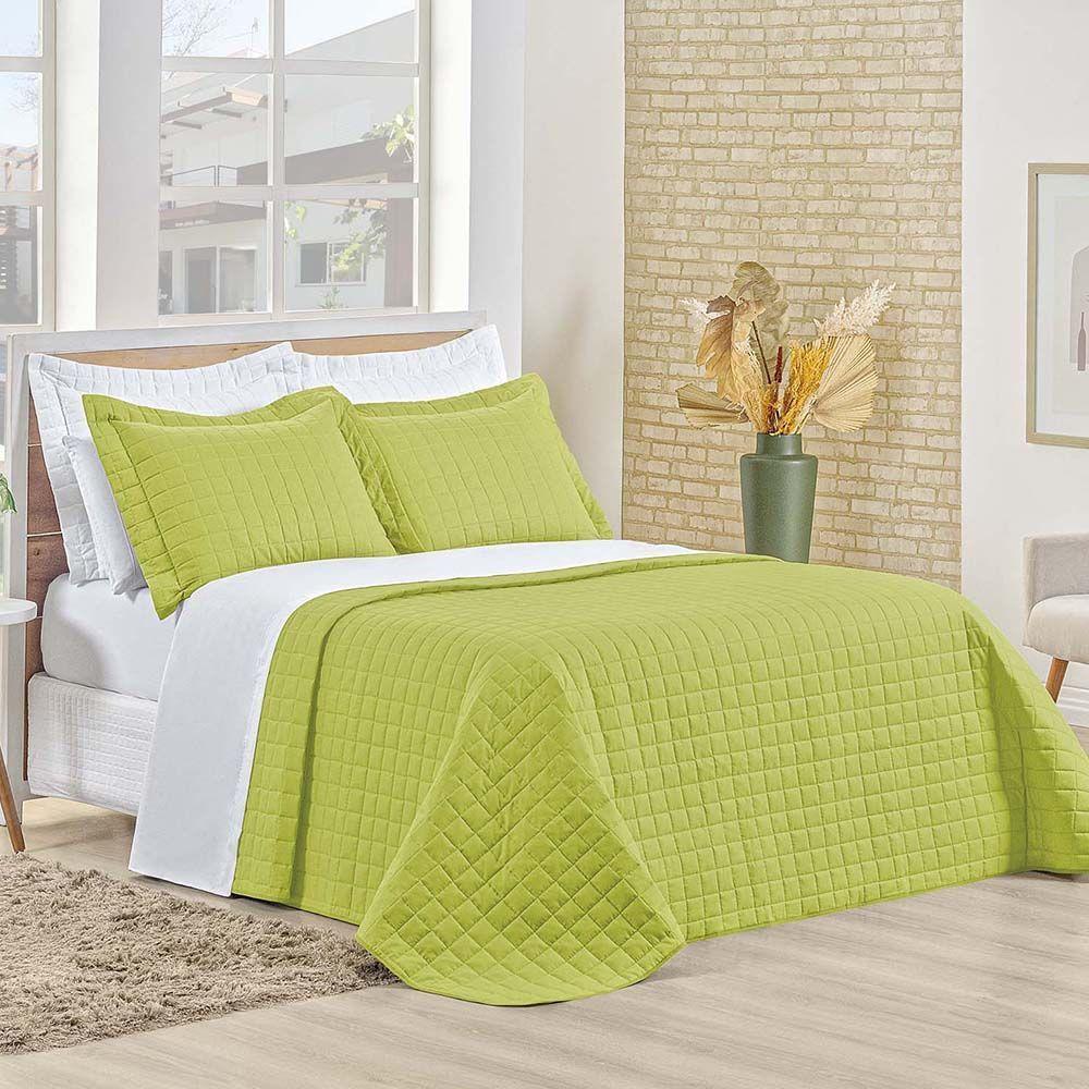 Kit Cobre Leito Colcha Eden Queen 3 Peças Percal 150 Fios 100% Algodão - Verde Pistache - 1