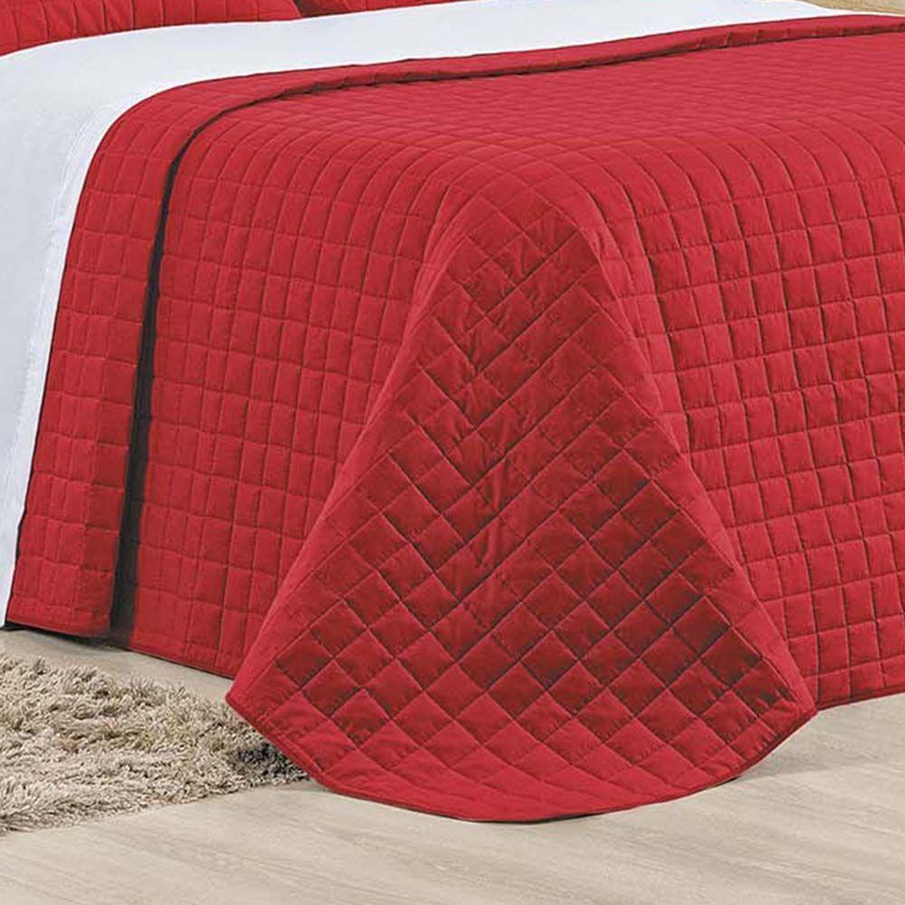 Kit Cobre Leito Colcha Eden Casal 3 Peças Percal 150 Fios 100% Algodão - Vermelho - 3