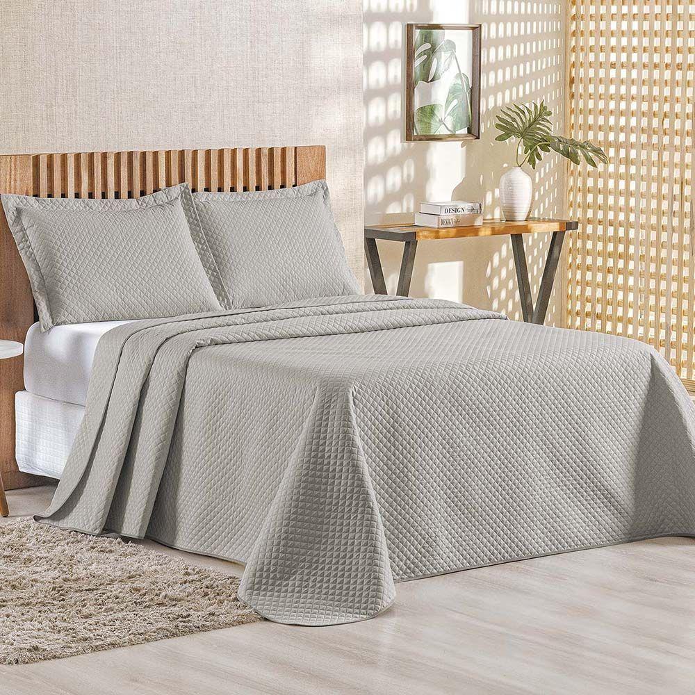 Kit Cobre Leito Colcha Ideale Queen 3 Peças Matelado Geométrico - Cinza - 100% Poliéster - 1