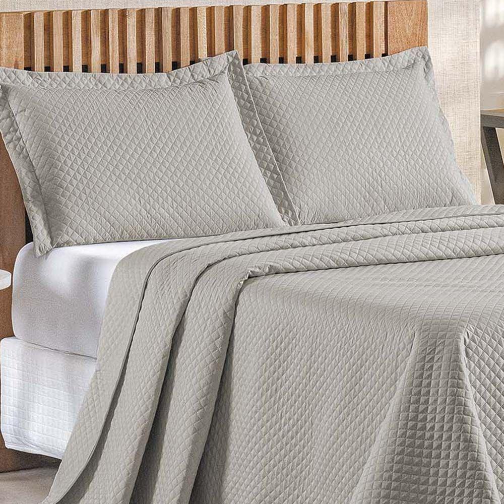 Kit Cobre Leito Colcha Ideale Queen 3 Peças Matelado Geométrico - Cinza - 100% Poliéster - 2