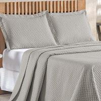 Kit Cobre Leito Colcha Ideale Queen 3 Peças Matelado Geométrico - Cinza - 100% Poliéster - 2