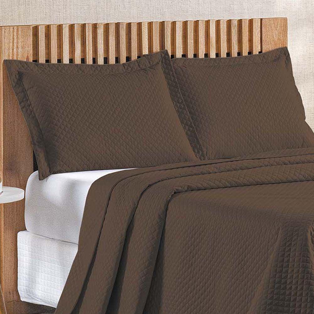 Kit Cobre Leito Colcha Ideale Queen 3 Peças Matelado Geométrico - Marrom - 100% Poliéster - 2