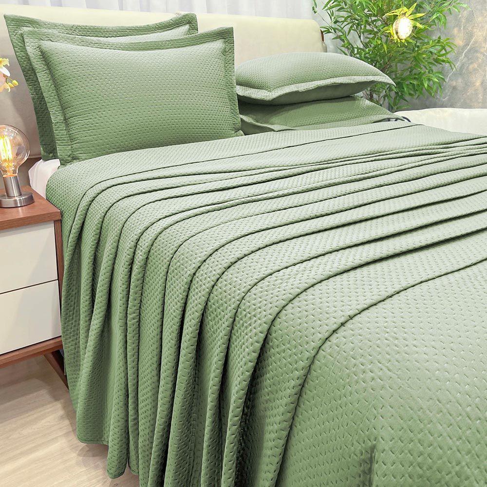 Kit Cobre Leito Colcha Jade Queen 3 Peças Percal 300 Fios Clássico - Verde - 100% Poliéster - 1