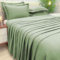 Kit Cobre Leito Colcha Jade Queen 3 Peças Percal 300 Fios Clássico - Verde - 100% Poliéster - 1
